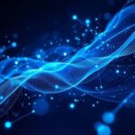 Abstrakte blaue Datenströme mit Punkten und Verbindungen im digitalen Raum